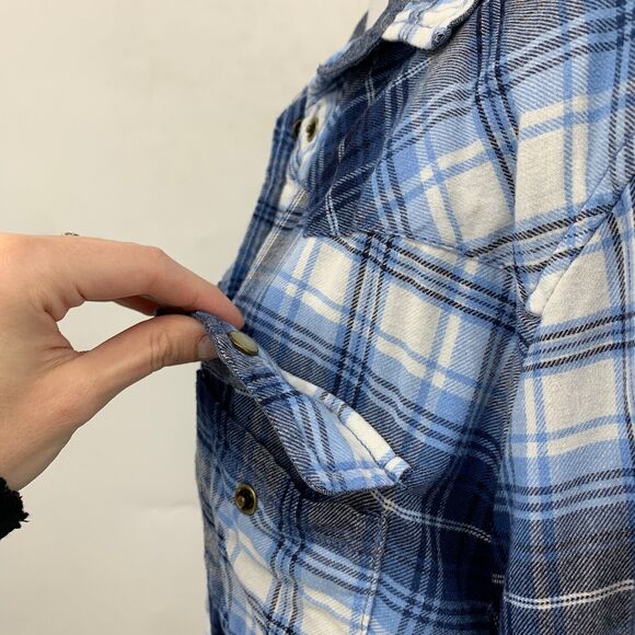 Jachs Girlfriend Shirt Womens M Medium Flannel Blue White Pearl Snap Button Up - Picture 5 of 13